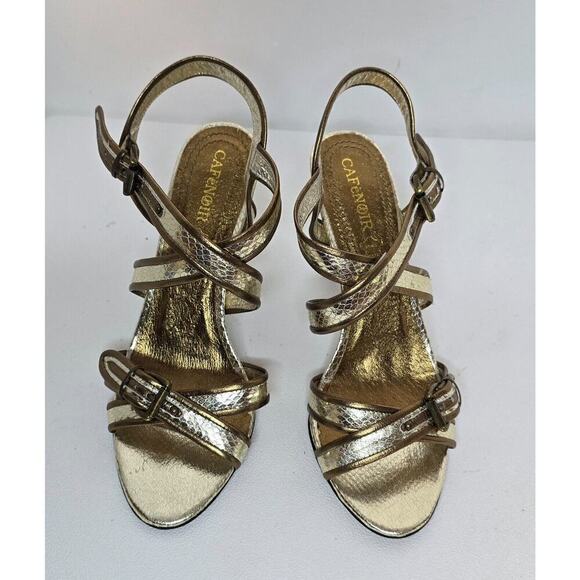 Women's shoes CafèNOIR EU 40 (US 9) Sandals Heels gold/bronze trim leather NEW - Picture 2 of 10